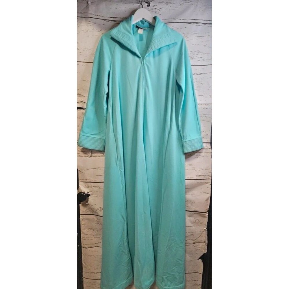 Vintage 80s Periphery Aqua Blue House Coat Robe Small